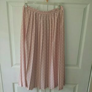 Light Pink Pleated Skirt White Polka Dots